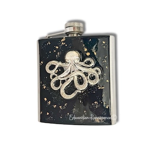 Antique Silver Octopus Flask: Hand-Painted Enamel, Neo Victorian Kraken