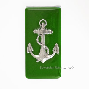 Anchor Money Clip: Hand Painted Green Enamel, Nautical Design, Personalized Option