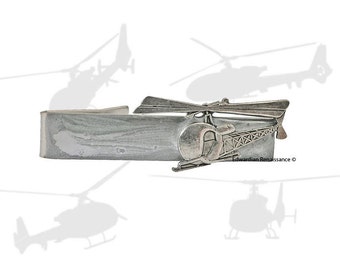 Antique Silver Helicopter Tie Clip Inlaid in Hand Painted Silver Enamel Retro Chopper Tie Bar Accent Custom Colors Available