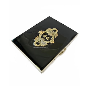 Estuche de metal Art Nouveau en esmalte negro brillante pintado a mano Diseño vintage y personalizado con opciones de color