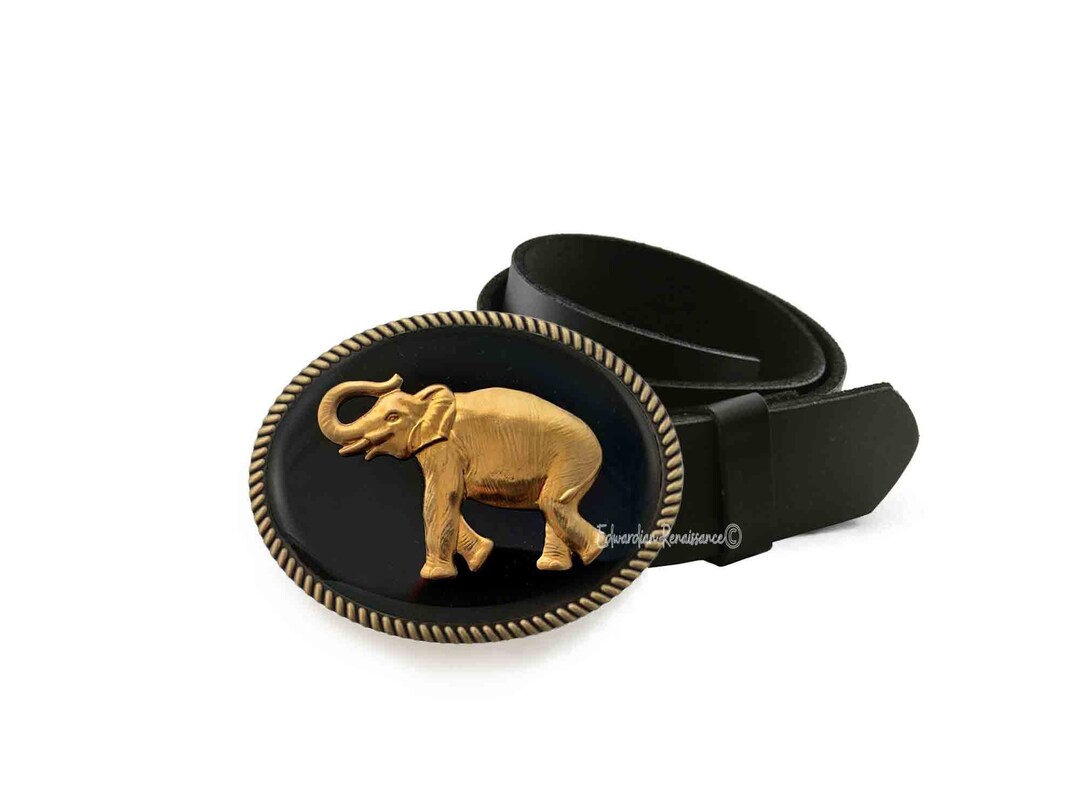 Hand Painted Elephant Belt Buckle: Gold Safari Buckle - Etsy display picture 3