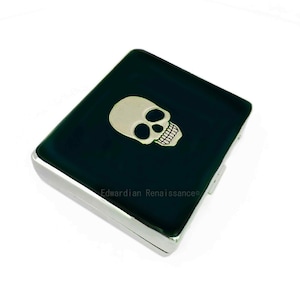 Skull Pill Case: Hand Painted Black Enamel, Travel Pill Organizer
