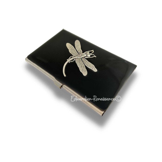 NHYDSPQ Business Card Holder/case,Hand Painted Blue Dragonfly Print...