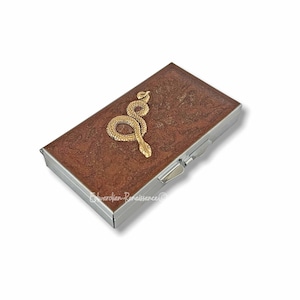Antiek gouden slang, wekelijks pillendoosje, art deco, 7-daagse kast, ingelegd met handgeschilderd metaalkoper met gepersonaliseerde en kleuropties