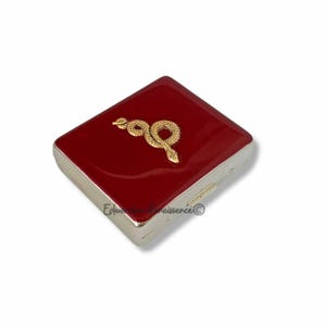 Boîte à pilules serpent en or antique 8 compartiments individuels en émail opaque sang de boeuf peint à la main, style vintage, personnalisation et options de couleur