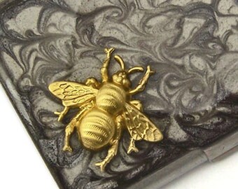 Antike Gold Visitenkartenetui: Handbemalte Graue Swirl Emaille, Personalisiert