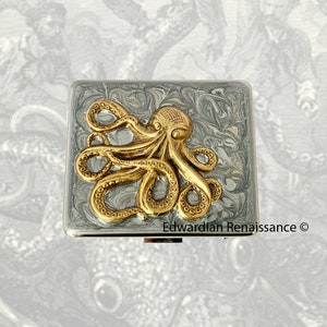 Kraken Pill Box with 8 Compartments Nautical Inspired Inlaid in Hand Painted Silver Swirl Enamel with Personalized and Custom Color Options