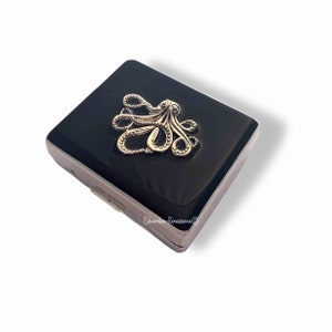 Octopus Pill Box: Hand Painted Black Enamel, Nautical Kraken Design