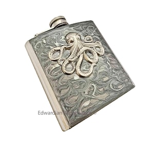 Frasco de pulpo de plata antiguo: diseño de espiral pintado a mano, personalizado