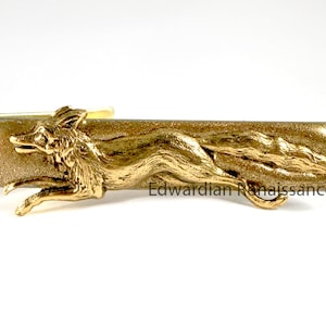 Fox Hound Tie Clip: Hand Painted Metallic Gold Enamel Tie Bar