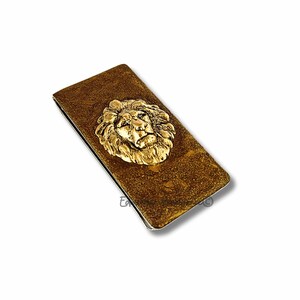 Antique Gold Lion Money Clip: Hand Painted Bronze Enamel, Personalized Option