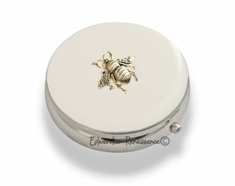 Antique Silver Bee Pill Case: Hand-Painted Enamel, Art Deco Style