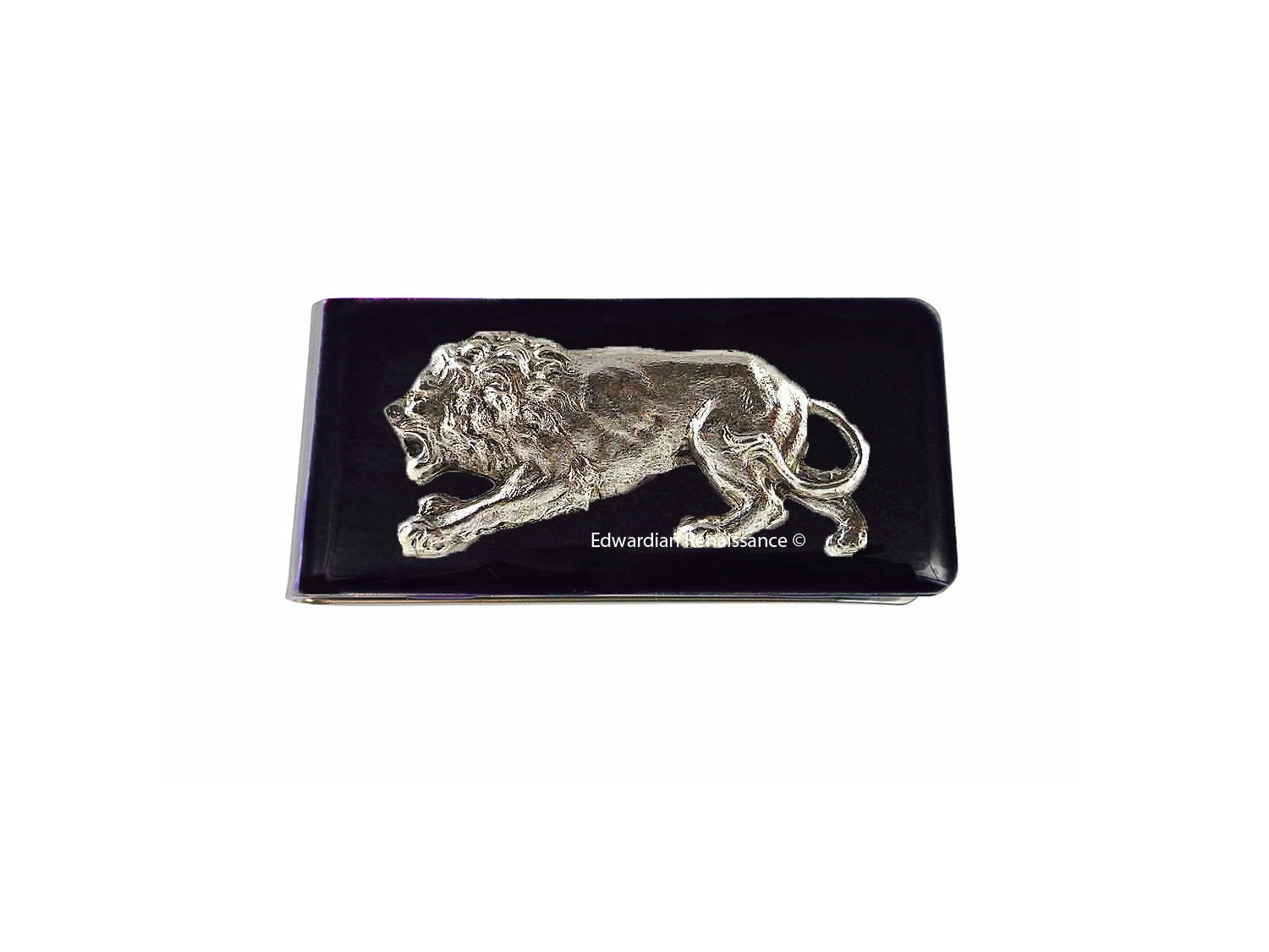 Prowling Lion Money Clip Inlaid in Hand Painted Gold Swirl Enamel Neoclassic Design Money Holder Custom Colors and Personalized Options