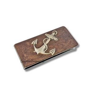 Antique Silver Anchor Money Clip, Nautical Art Deco Inspired, Personalized Gift and Painted in Other Enamel Color Options Available