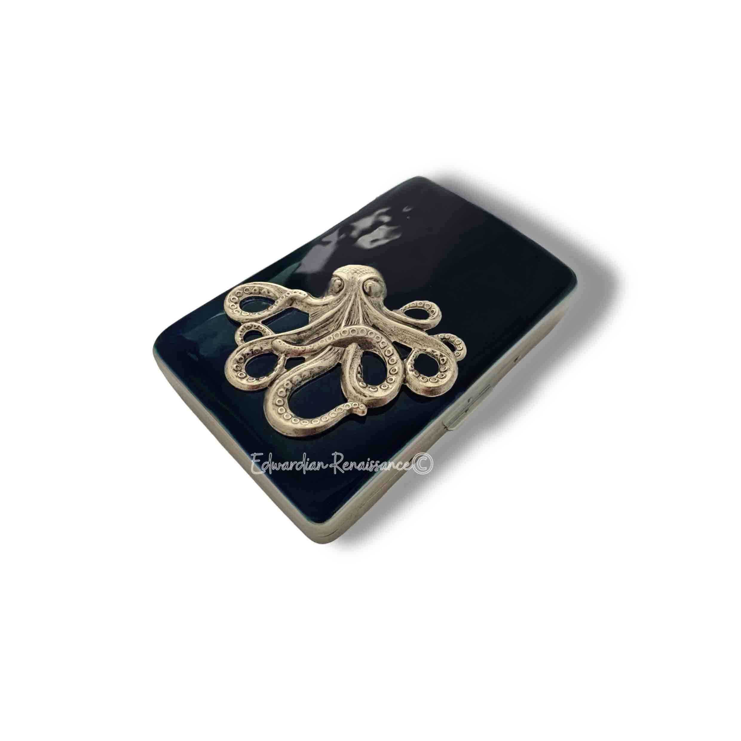 octopus cigarette case Octopus Cigarette Case, Hand Painted Enamel, Personalized Metal Wallet
