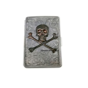 Oxidized Skull and Crossbones Cigarette Case in Hand Painted Silver Swirl Gothic Victorian Inspired with Personalized and Color Options