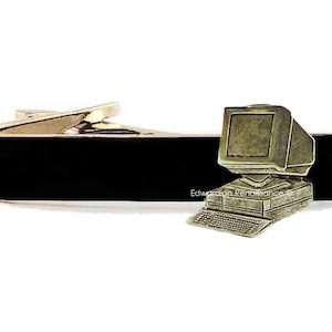Vintage Computer Tie Clip: Hand Painted Enamel, Retro Desk Design
