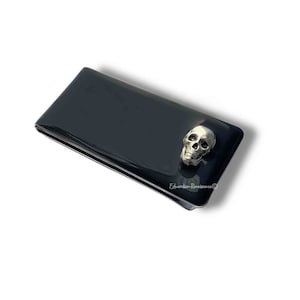 Sujeta billetes con forma de calavera, estilo gótico victoriano, opción de regalo personalizada, colores personalizados disponibles, incrustaciones de esmalte negro pintado a mano