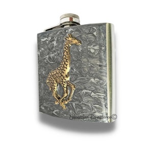 Antique Gold Giraffe Flask: Hand-Painted Enamel, Personalized Option