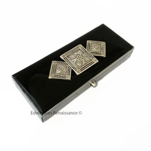 Art Deco Pill Box: Black Enamel, Moorish Design, Personalized Option