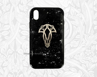 Art Nouveau Design Iphone or Galaxy Case Inlaid in Glossy Black Enamel with Silver Splash Phone Cover with Color Options Available