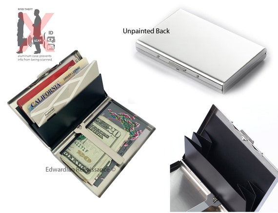 [PAKUA] / ☆ DOUBLE RIBBON CARD WALLET / SILVER Octopus Metal Wallet Inlaid in Hand Painted Metallic Silver