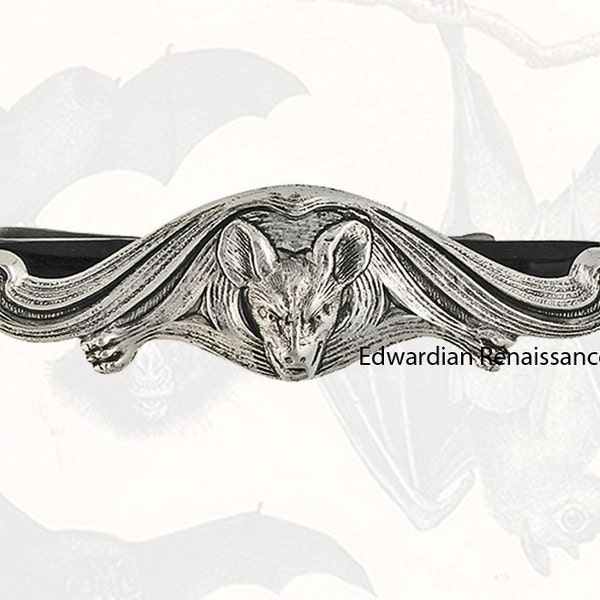 Vampire Bat Tie Bar Clip Inlaid in Hand Painted Black Onyx Glossy Enamel Slide Tie Accent Gothic Inspired with Color Options