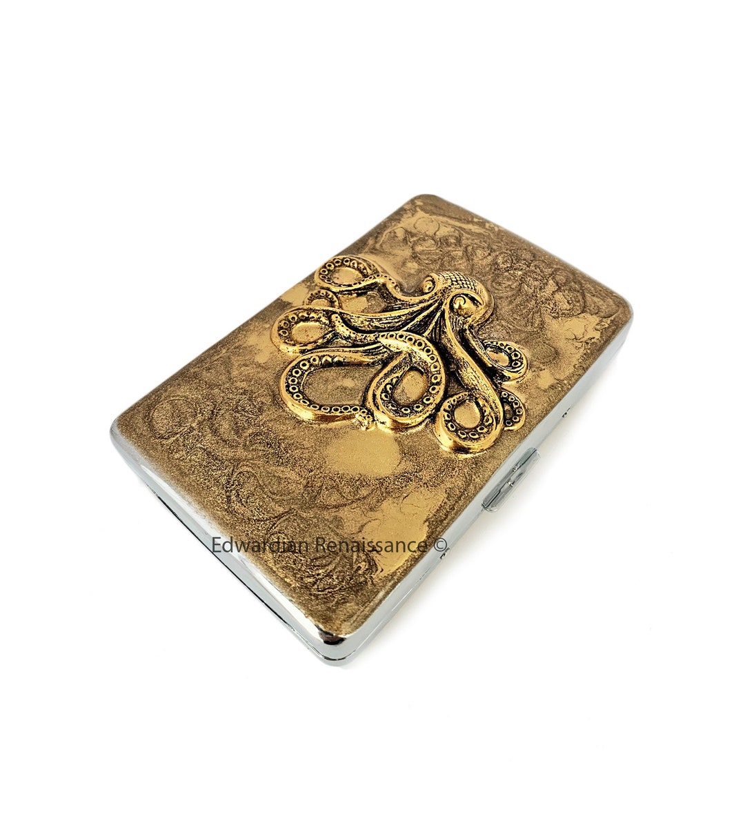 Octopus Inlay Octopus Inlaid in Hand Painted Metallic Gold Enamel Nautical Kraken ...