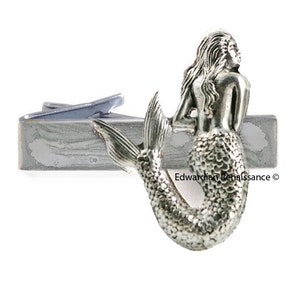 Mermaid Tie Clip: Hand Painted Silver Enamel Nautical Tie Bar