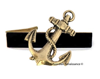 Anchor Tie Clip Inlaid in Hand Painted Black Enamel with Color Options Available
