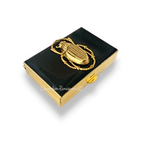 Antique Gold Scarab Pill Box: Hand Painted Enamel, Art Deco Inspired