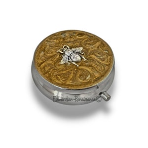 Antike silberne Bienen-Pillendose: Handbemalte Gold Swirl Emaille, personalisierte Option