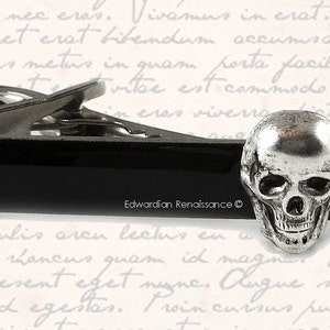 Antique Silver Skull Tie Clip: Gothic Victorian Style