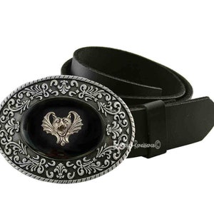 Vampire Belt Buckle Inlaid in Hand Painted Glossy Black Enamel Gothic Victorian Bat Design Metal Buckle with Color Options