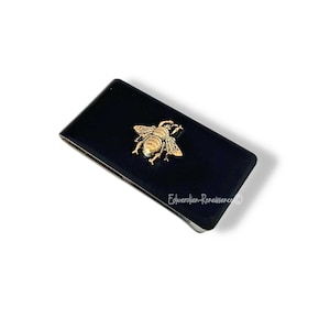 Antique Gold Bee Money Clip: Hand Painted Black Enamel, Personalized Option