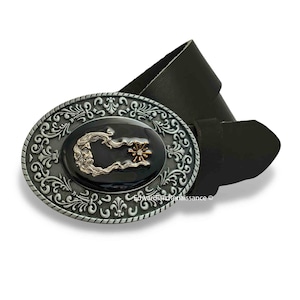 Hand Painted Moon Man Belt Buckle: Art Nouveau Celestial Design
