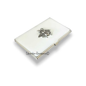 Antique Silver Bee Business Card Case: Hand-Painted Enamel Art Deco