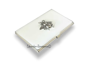 Antikes silbernes Bienen-Visitenkartenetui: Handbemaltes Emaille Art Deco