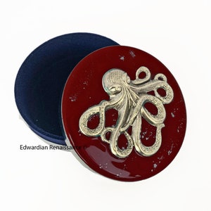 Octopus Jewelry Box: Hand Painted Enamel, Neo Victorian Nautical Design
