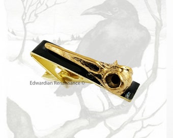 アンティークゴールドのレイヴンスカルタイクリップ：手描きのエナメル、ビクトリア朝様式
