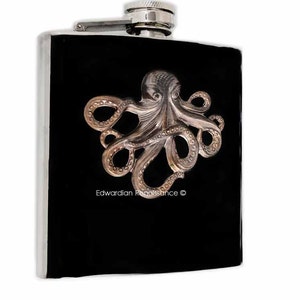 Octopus Flask: Hand-Painted Enamel, Steampunk Kraken Style, Personalized