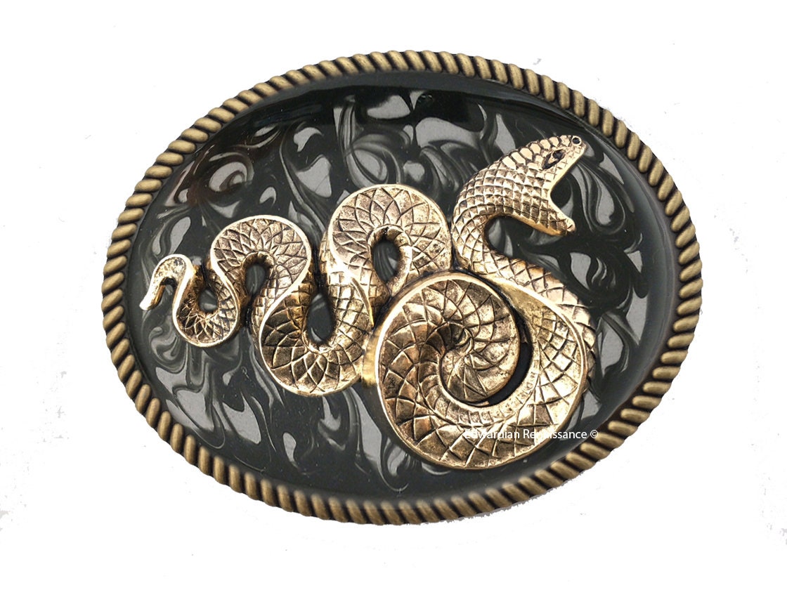 Snake Belt Buckle Inlaid in Hand Painted Glossy Enamel Black Etsy