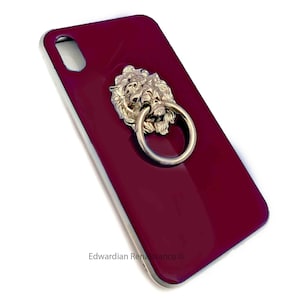 Lion Door Knocker Design Iphone or Galaxy Case Inlaid in Glossy Ox Blood Enamel Medieval Inspired Phone Cover with Color Options Available