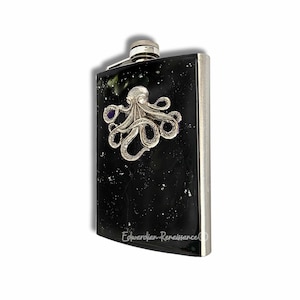 Antique Silver Octopus Flask: Hand-Painted Victorian Kraken, Personalized