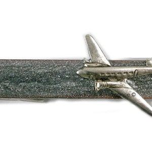 Antique Silver Airplane Tie Clip: Hand Painted Enamel Aviator Gift