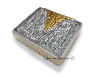 Art Deco Weekly Pill Box Inlaid in Hand Painted Metallic Silver Enamel Art Nouveau Design with Personalized and Color Options