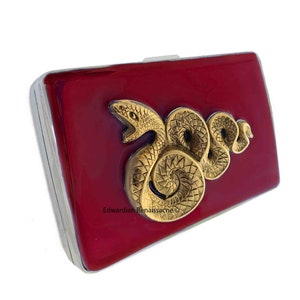 Pitillera de serpiente con incrustaciones de esmalte de sangre de buey pintado a mano Cartera de metal de serpiente Art Déco Personalizar y opciones de color