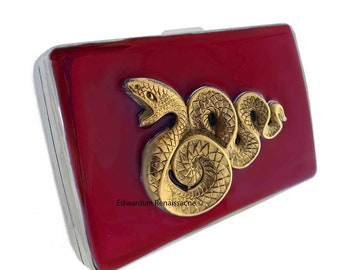 Art Deco Snake Cigarette Case: Ox Blood Enamel, Personalized Option