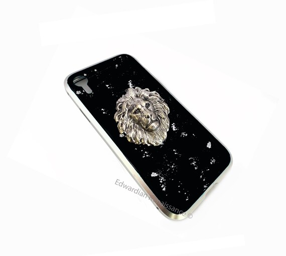 Hand Painted Lion Phone Case: Black & Gold Swirl Enamel - Etsy