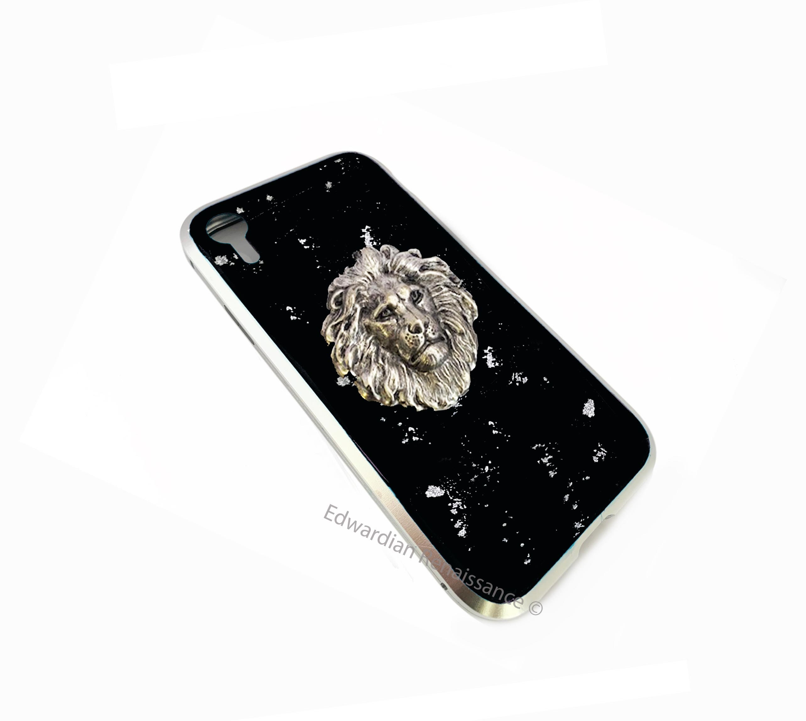 Hand Painted Lion Phone Case: Black & Gold Swirl Enamel - Etsy